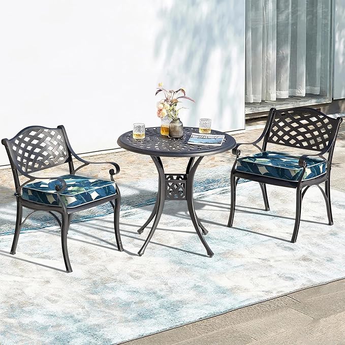 LVTXIII Patio Chair Cushions 22"x22"x3", Water-Repellent Outdoor Seat Cushions for Patio Furniture, Square Chair Pads with Ties for Home Garden Decoration, Set of 2, Swaying Palms Blue-VerdiqueGarden