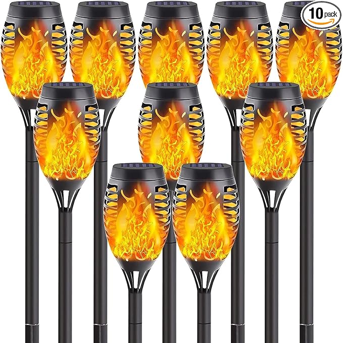 10 Pack Solar Lights Outdoor, Mini Solar Torch Lights with Flickering Flame for Garden Decor, Waterproof Solar Powered Outdoor Lights Solar Flame Torches for Pathway Patio Yard Porch Outside Decor-VerdiqueGarden