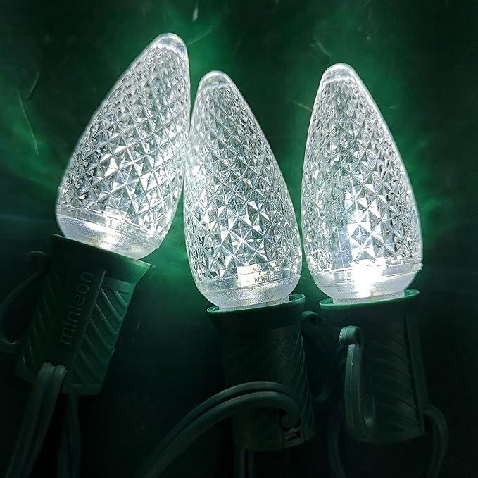 Set of 25 C9 White Faceted Cover Led Replacement Light Bulbs, Dimmable High Brightness E17 Christmas Decorative String Lights for Outdoor Holiday Decoration (White)-VerdiqueGarden