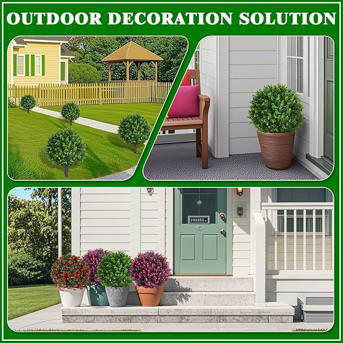 Artificial Topiary Tree with Eucalyptus, Set of 2 Artificial Shrub Bushes with Ground Spike, Fake Evergreen Tree for Porch, Artificial Plants for Outdoor Planters Indoor UV Resistant-VerdiqueGarden