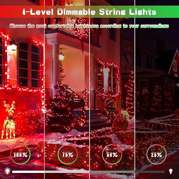 JMEXSUSS 200 LED Christmas String Lights Outdoor, Red & Green Christmas Lights Clear Wire, 11 Modes Connectable Twinkle String Lights Plug in for Christmas Halloween Garden Home Decorations-VerdiqueGarden