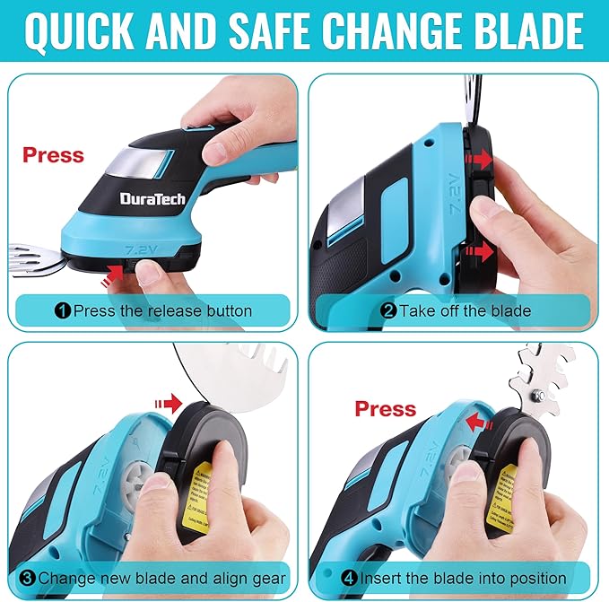 DURATECH Cordless Hedge Trimmer, 7.2V 2-in-1 Handheld Rechargeable Grass Trimmer & Hedge Shears with USB Type-C Cable, Built-in Li-ion Battery, Electric Shrub & Grass Shears for Garden, Yard and Lawn-VerdiqueGarden