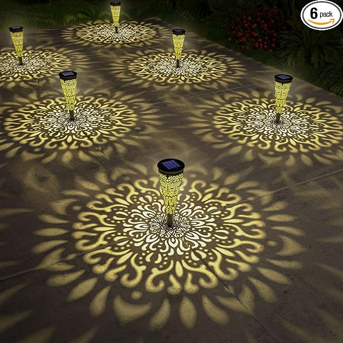 6 Pack Solar Lights Outdoor Garden Decorative Solar Pathway Lights Waterproof Plastic Outside Solar Path Landscape Lights Gardening Gifts for Women Mom Father Backyard Walkway Yard Decor-VerdiqueGarden