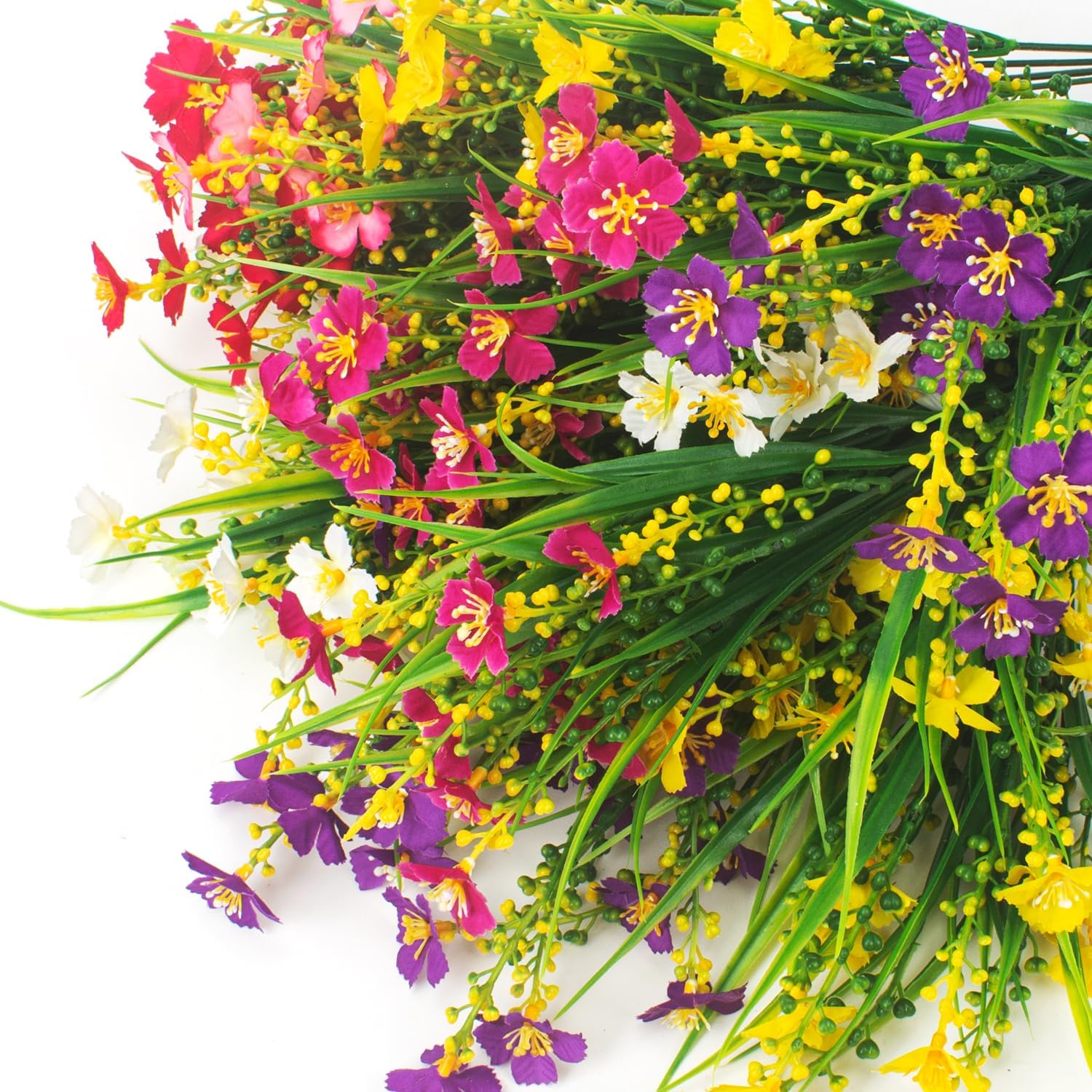 12 Bundles Artificial Flowers Faux Plants Spring Decoration Plastic Plants UV Resistant Shrubs for Home Indoor Outside Garden Window Porch Pots Decoration (Multicolor)-VerdiqueGarden