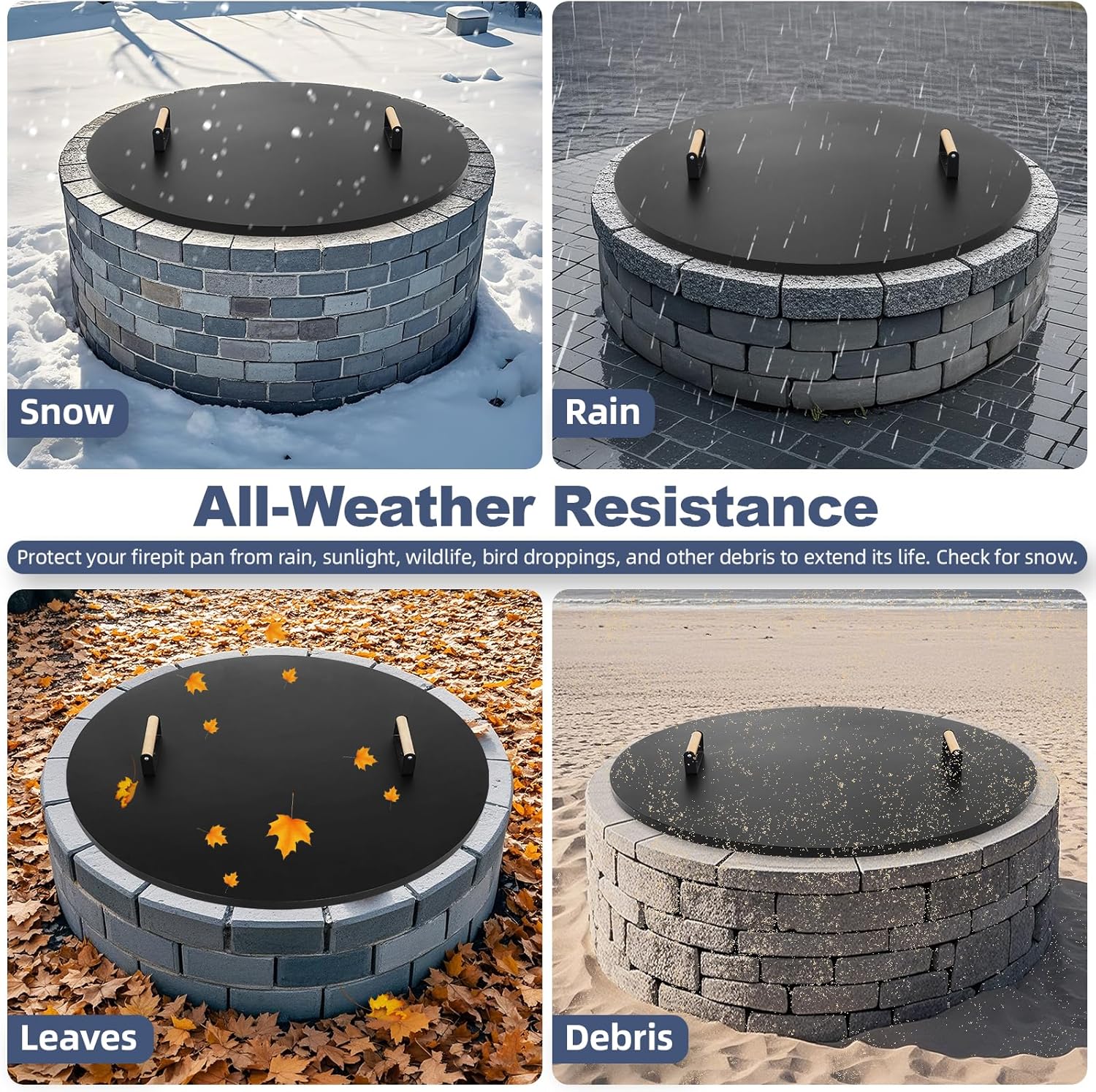 1MORE Fire Pit Lid Round 38" - Metal Firepits Cover with Wooden Handles for Patio Firepits,Rust Resistant 1.5mm Fire Pits Metal Lid, Firepits Accessory, Fire Pits Cover Round, All-season Protective-VerdiqueGarden