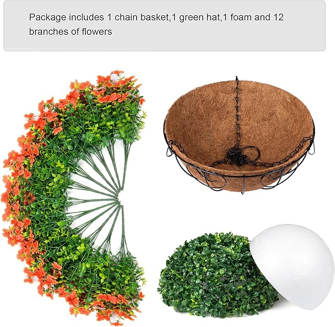 Artificial Fake Fall Hanging Plants Flowers Basket for Outdoor Decor, Faux Silk Orange Mums Daisy in Planter Look Real UV Resistant for Autumn Porch Home Patio Garden Yard Decoration-VerdiqueGarden