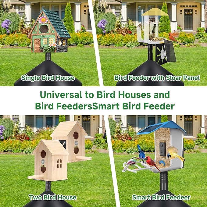Smart Bird Feeder Pole with Squirrel Baffle & Bath-Heavy Duty Adjustable 3-6.6ft Universal Stand Mount for Backyard&Outdoor Bird Houses/Cameras (80'Pole-Baffle)-VerdiqueGarden