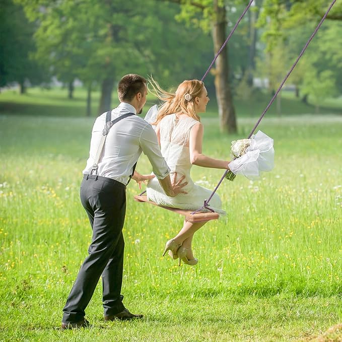 Teak Wooden Swing, Outdoor Wood Tree Swing Seat for Kids or Adults for Backyard Columpio, Height Adjustable (20.5x7.5inch)-VerdiqueGarden