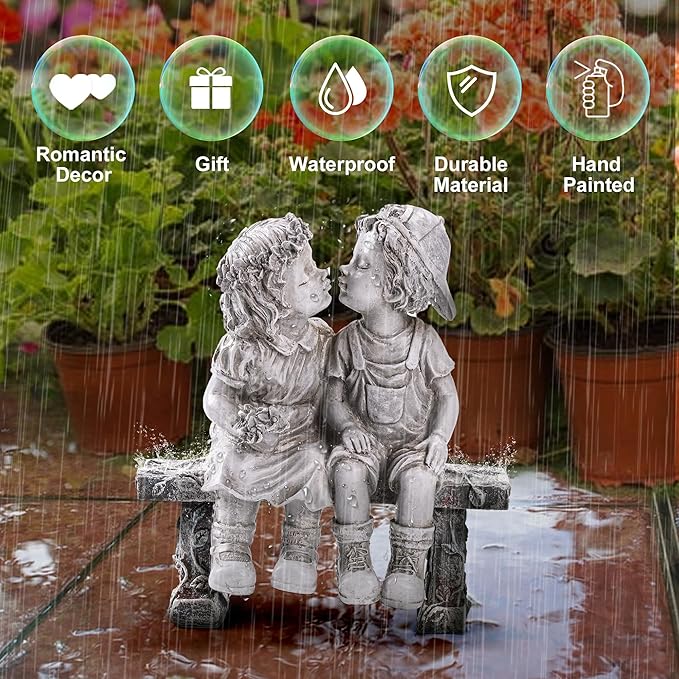 Lily's Home First Kiss Resin Garden Statue, Little Girl and Boy Kissing Yard Miniature Figurine,Small and Exquisite, 9 Inch-VerdiqueGarden