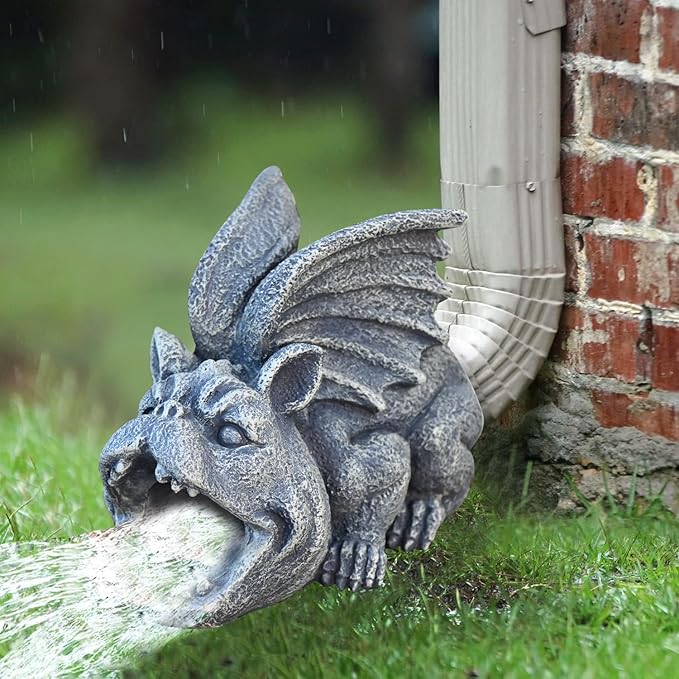 OwMell Gargoyle Gutter Guardian Downspout Statue, Garden Decorative Downspout Extension Statue Figurine, Gutter Guards for 3" x 4" Rain Downspout Splash Block, Downspout Extender Diverter-VerdiqueGarden