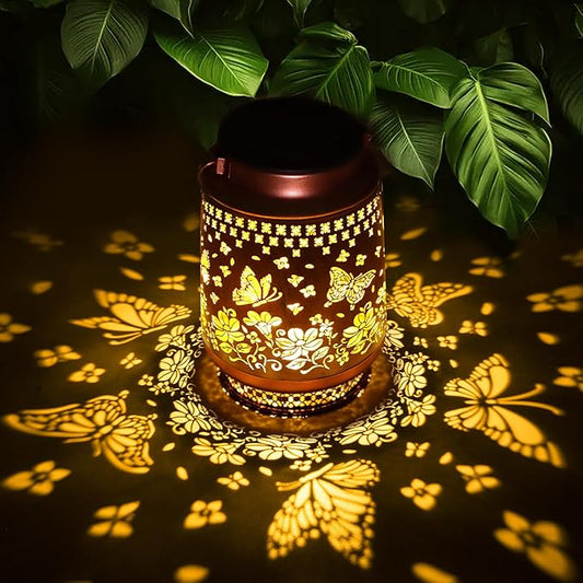 Butterfly Solar Lanterns Outdoor Waterproof, Garden Decor Birthday Gifts for Women Mom Grandma Sister, Metal Hanging Solar Lights Outside Decorative for Yard Patio Backyard Deck Porch Decorations-VerdiqueGarden