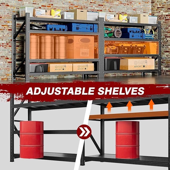 7000LBS Metal Steel Storage Shelves - 78.7" W Black 4 Tier Heavy Duty Rack Commercial Industrial Shelving with Adjustable Shelf for Basement Garage Warehouse - 78.7" W x 24" D x 78.7" H-VerdiqueGarden