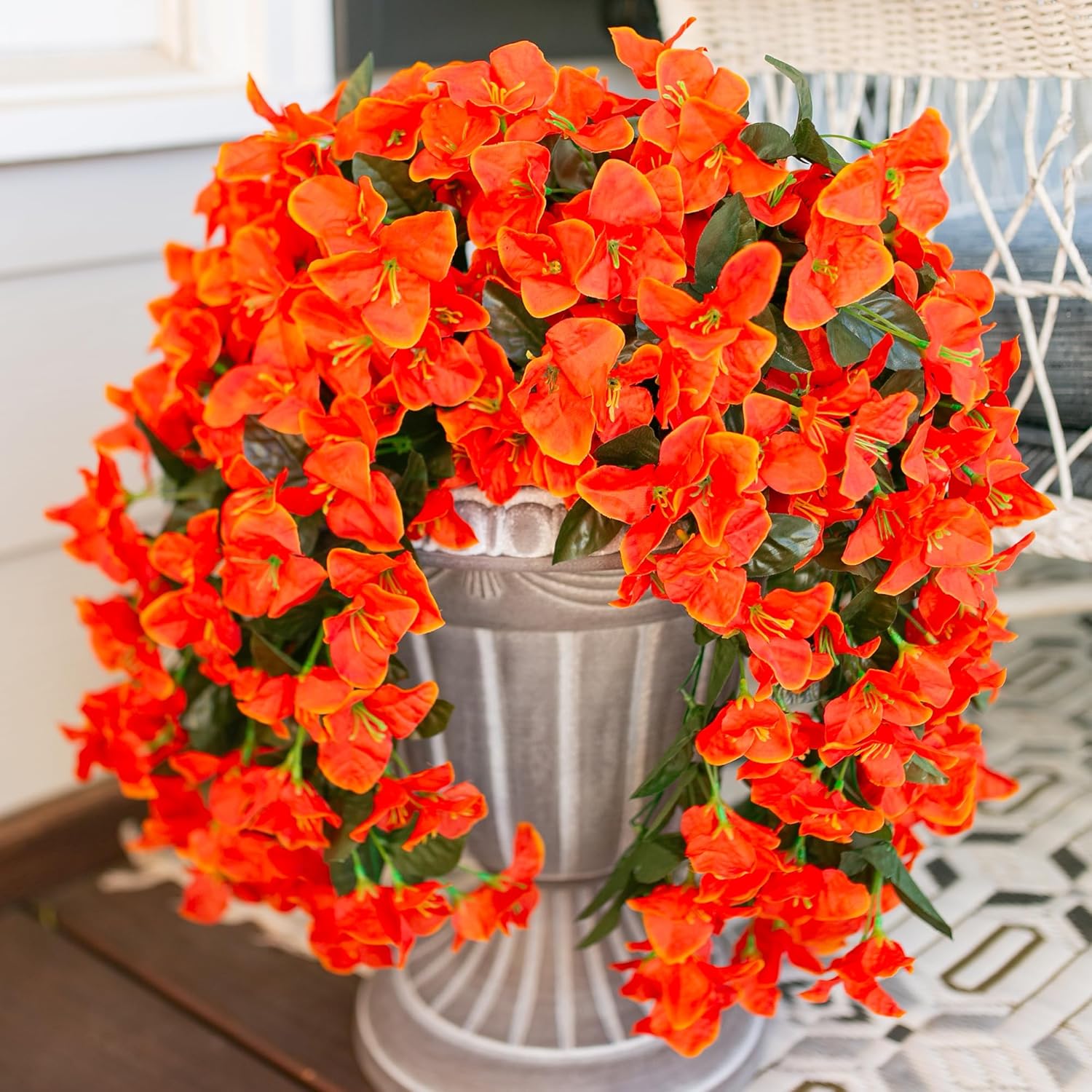Bougainvillea Artificial Fall Hanging Flowers Plants for Outdoors Autumn Decoration, 2pcs Faux Bougainvillea Vines Orange Fake Flowers Realistic UV Resistant Silk Flowers for Outside Planter Yard Home-VerdiqueGarden