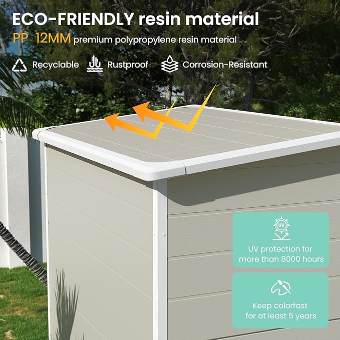 UDPATIO Outdoor Storage Shed 5x3 FT, Plastic Garden Shed for Bike, Garbage Can, Tool, Outside Sheds & Outdoor Resin Shed with Lockable Door for Backyard, Patio, Lawn, Sandstone-VerdiqueGarden