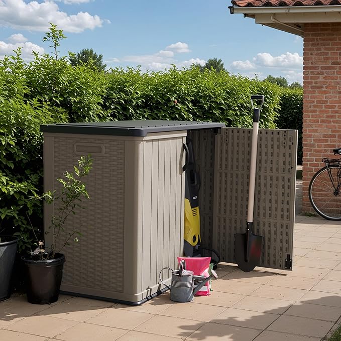 Devoko Outdoor Storage Cabinet 26 Cu Ft with Lockable Doors, Horizontal Storage Shed Waterproof Patio Tools Storage Box for Sofa Cushions, Gardening Tools and Accessories (Beige)-VerdiqueGarden