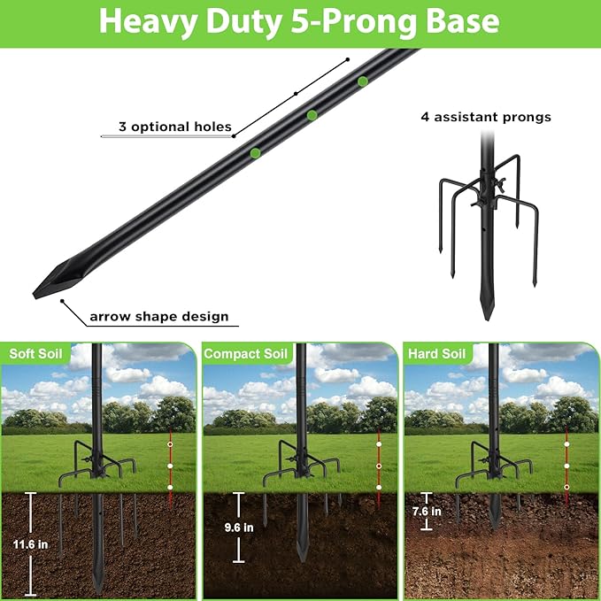 Shepherds Hooks, 78" Bird Feeder Pole for Outdoor, 4/5” Thick Hummingbird Feeders Stand Heavy Duty, Hanging Plant Hanger Stake with 5-Prong Base, Metal Shepard Stick-VerdiqueGarden