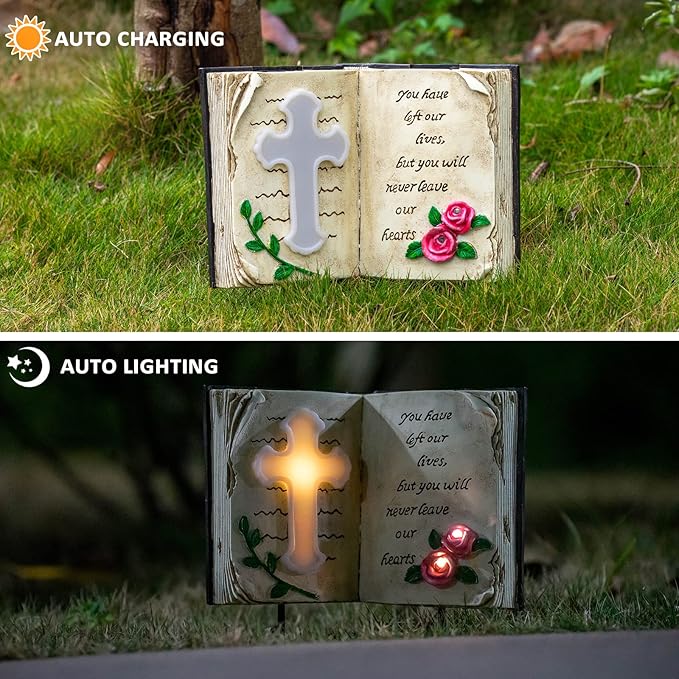 Outdoor Solar Bible Cross Garden Stakes Lights, Waterproof Memorial Grave Decorations Gifts for Cemetery Outdoors Lawn Yard Home Patio Decor-VerdiqueGarden