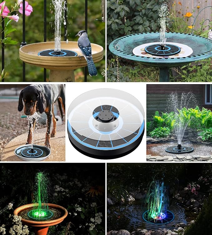 Solar Fountain Glass Panel with 2200 mah Battery, 3.5W Floating Solar Water Fountain with 4 Fixed Rods, Solar Fountain Pump for Bird Bath, Garden, Pond, Pool, Outdoor-Colorful Lights-VerdiqueGarden
