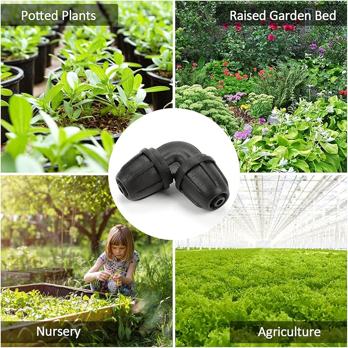 1/4 Inch Drip Irrigation Elbow Fittings, 25 Pieces 1/4'' Drip Line Barbed Locked Elbow Connectors for 1/4 Inch Irrigation Tubing Anti-leak 90 Degree Elbow for Garden Drip Sprinkler Systems-VerdiqueGarden