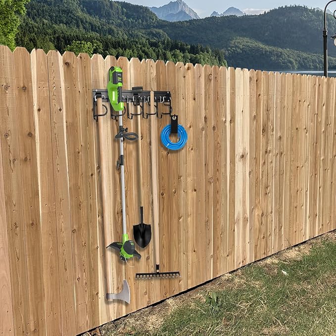 LEYU Metal Garage Tool Organizer Wall Mount, 4 Pack Garden Tool Organizer With Extension Cord Straps, Garage Organization Hooks and Hangers for Shed, Yard Storage, Wall Holder for Hanging Broom Mop-VerdiqueGarden