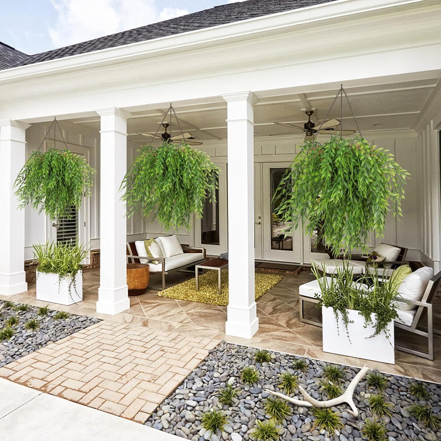 RECUTMS Artificial Weeping Willow 6Pcs,Plastic Leaves Twig Plants Greenery Fake Hanging Ivy Garland UV Resistant for Indoor Outdoor Home Garden Wall Baskets Wedding Party Table Planter Filler Decor-VerdiqueGarden