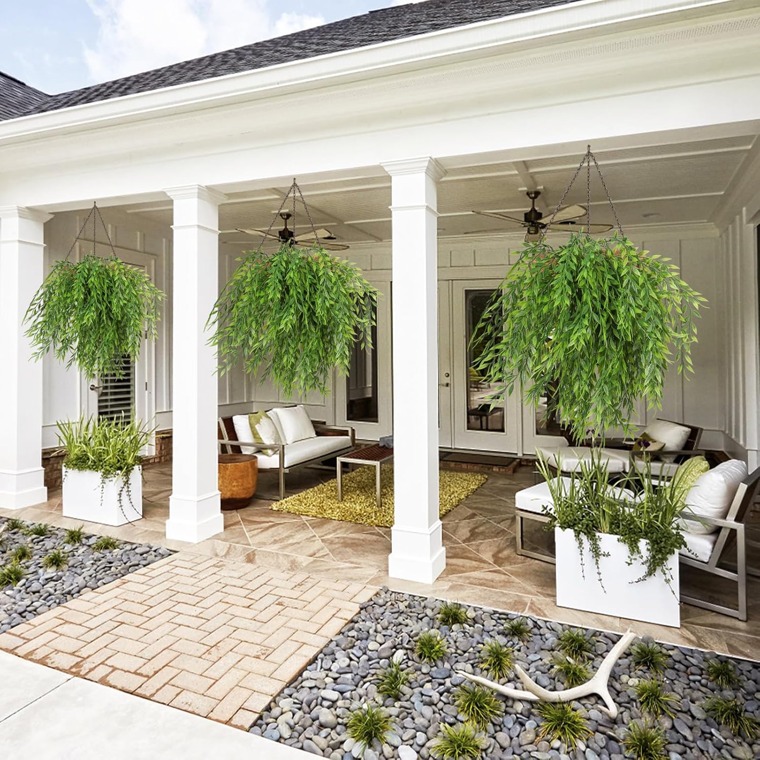 RECUTMS Artificial Weeping Willow 6Pcs,Plastic Leaves Twig Plants Greenery Fake Hanging Ivy Garland UV Resistant for Indoor Outdoor Home Garden Wall Baskets Wedding Party Table Planter Filler Decor-VerdiqueGarden