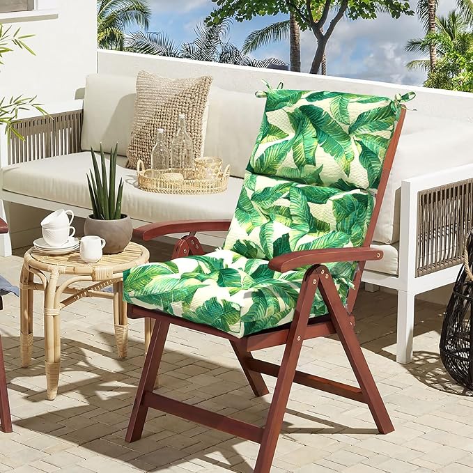LVTXIII Outdoor Adirondack Chair Cushions, L44” x W22” x H4 Patio Tufted High Back Cushions, Seasonal Replacement Rocking Chair Cushion for Home Garden Furnitue, Set of 2, Swaying Palms Capri-VerdiqueGarden