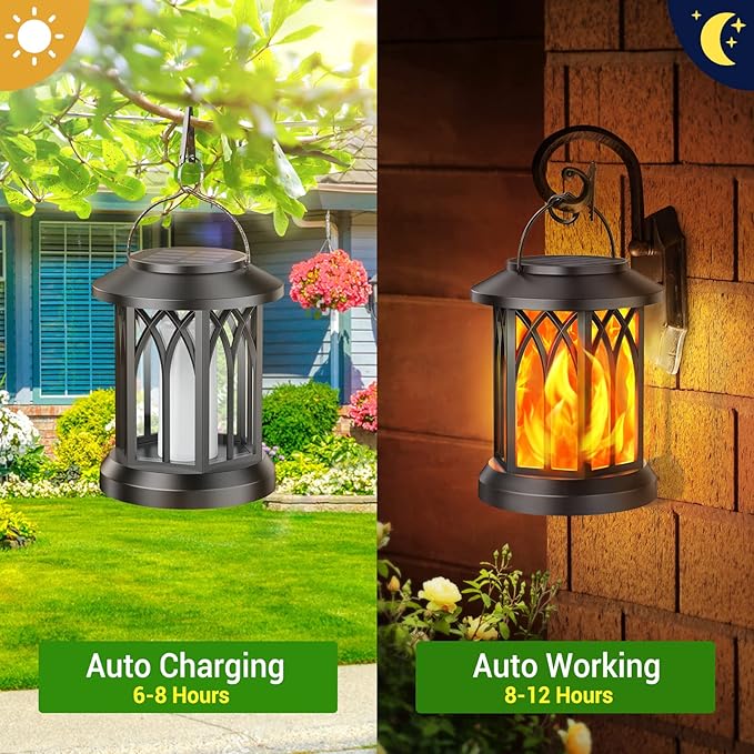 KOOPER 4 Pack Solar Lantern Outdoor Lights, Upgraded Flickering Flame Solar Lanterns Lights Outdoor Waterproof, Hanging Outdoor Solar Lanterns Lights, Solar Powered Lanterns for Yard Garden Decor-VerdiqueGarden