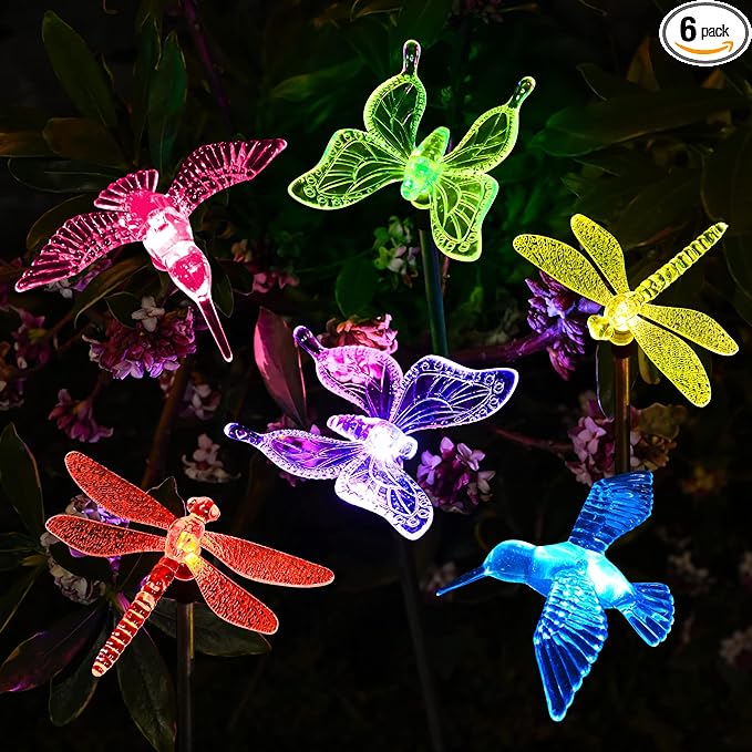 SOLPEX Solar Garden Lights, 6 Pack Solar Butterfly Lights Yard Decorations, Multi-Color Changing LED Solar Light Stakes, Solar Yard Lights for Garden, Patio & Lawn, Solar Bird Lights-VerdiqueGarden