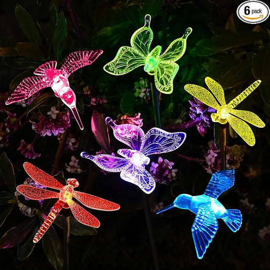 SOLPEX Solar Garden Lights, 6 Pack Solar Butterfly Lights Yard Decorations, Multi-Color Changing LED Solar Light Stakes, Solar Yard Lights for Garden, Patio & Lawn, Solar Bird Lights-VerdiqueGarden