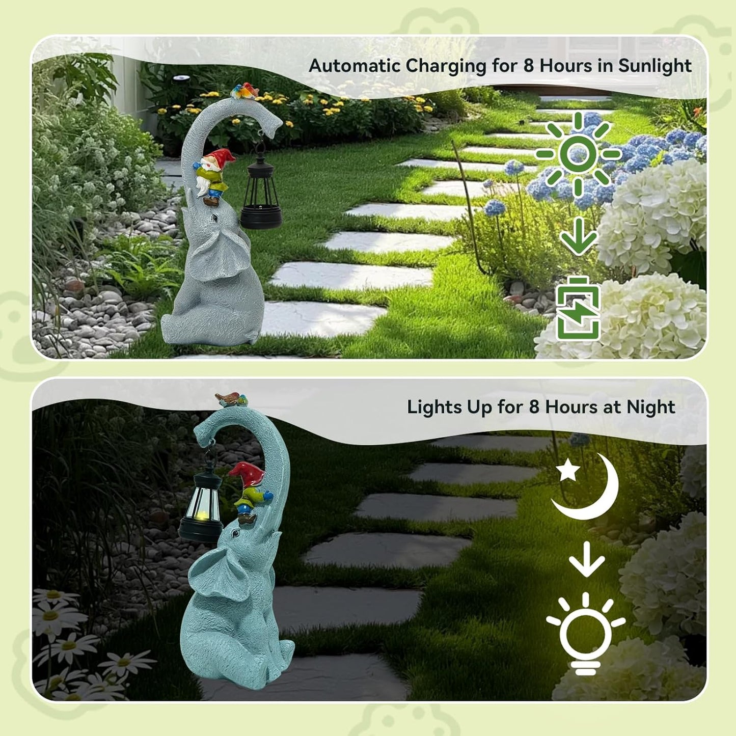 Solar Elephant Garden Statues with LED Lights, Outdoor Decor for Patio Yard Balcony - Unique Housewarming Birthday Gifts for Women Mom Grandma-VerdiqueGarden