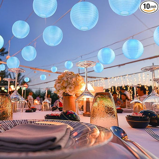 10 Pack Outdoor Silk Lanterns Decorative, 10inch Waterprooof Outside Indoor Chinese Hanging Round Lanterns for Weddings, Birthdays, Parties Decoration(Blue)-VerdiqueGarden