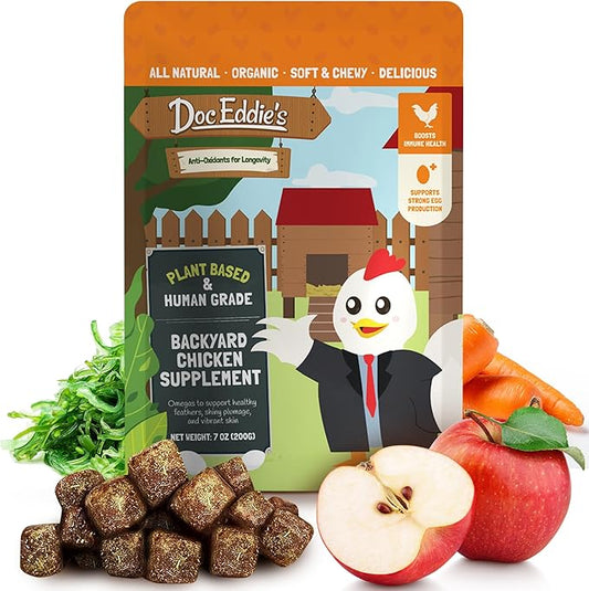 Doc Eddie’s Backyard Chicken Supplement - Plant-Based Treats for Egg Laying Hens - Poultry Feed Enrichment Made with Omega 3 Rich Algae - Essential for Immune Health, Feather Regrowth, Egg Production-VerdiqueGarden