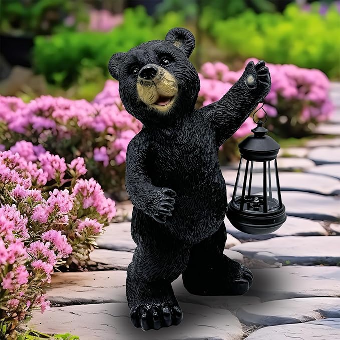 Solar Lantern Garden Statues Decor, Outdoor Bear Figurine Lights for Yard Patio Decoration - Unique Christmas Housewarming Gift for Grandma Wowen Mom-VerdiqueGarden
