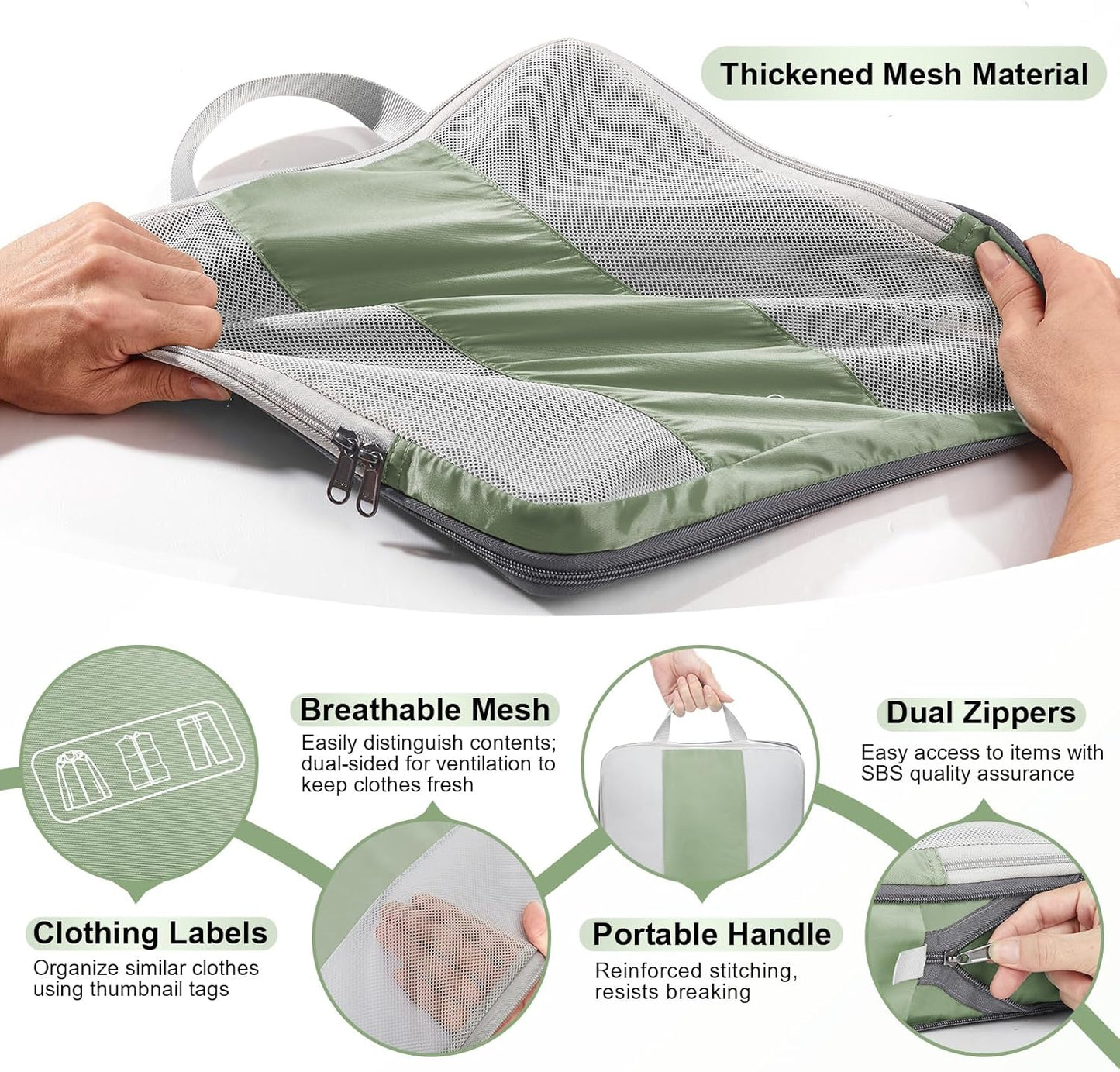 8 Set Compression Packing Cubes for Travel Essentials,Compressible Expandable Packing Cubes for Suitcase,OlarHike Luggage Organizer Bags for Travel,Handy Helper for Organizing Clothes(Matcha Green)-VerdiqueGarden