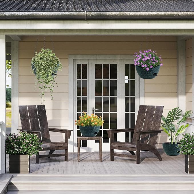 12 Inch Hanging Baskets 2 PC with Chains, Self-Watering Hanging Planters for Indoor Outdoor Plants, Plastic Hanging Flower Pots, Black with Green Speckles-VerdiqueGarden