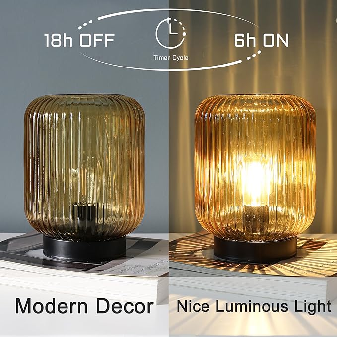 Battery Operated Lamp, Cordless Table Lamps for Home Decor, Battery Powered Nightlight with LED Bulb, Decorative Glass Beside Lamp for Bedroom Living Room-Gold-VerdiqueGarden