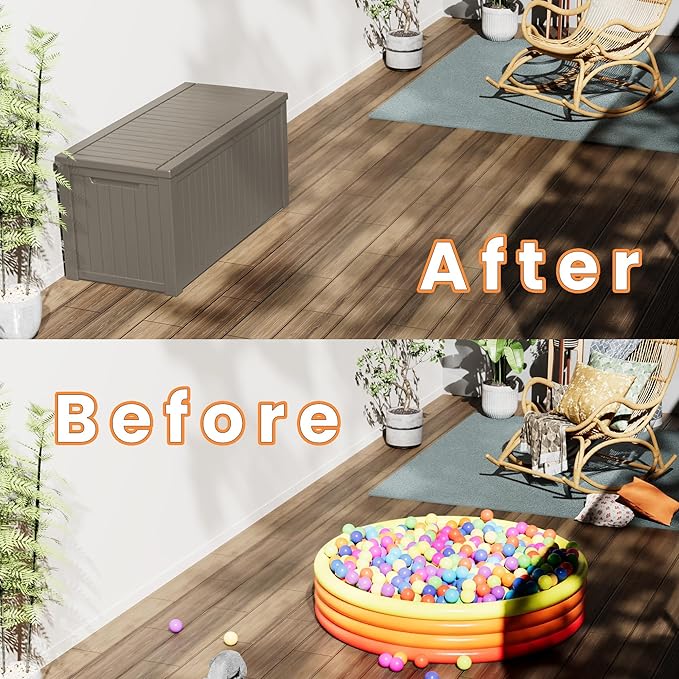 200 Gallon Outdoor Storage Bench Waterproof - Resin Deck Storage Chest for Patio & Pool, Lockable Outdoor Storage Box for Cushions & Tools, UV-Resistant, Granite Grey-VerdiqueGarden