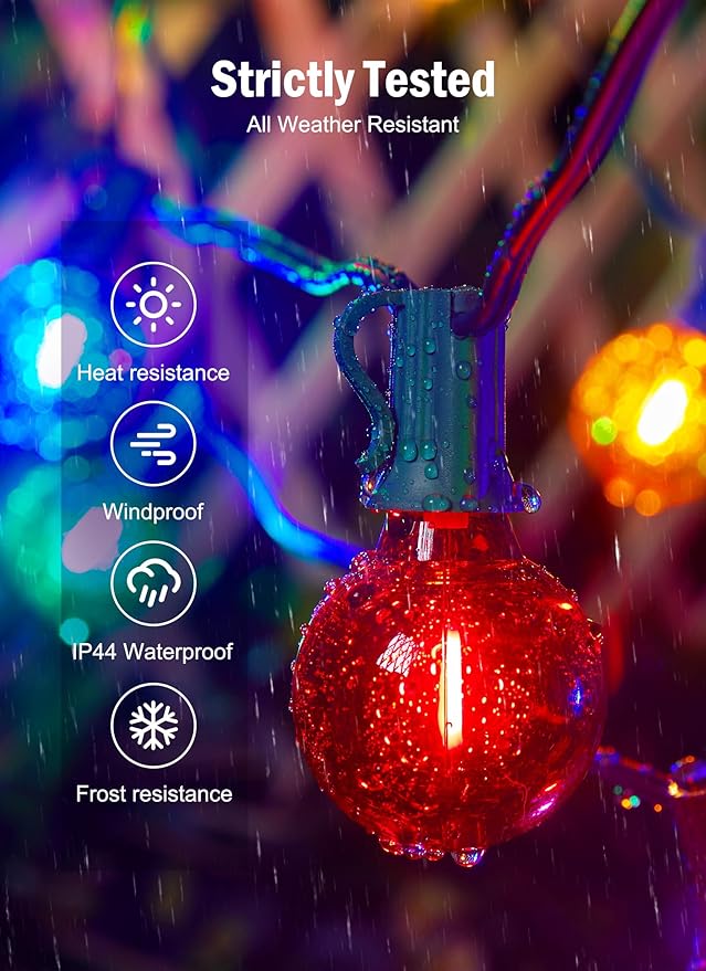 Brightown 25 Pack Multicolor G40 LED Christmas Replacement Light Bulbs, UL Listed, 1 Watt E12/C7 Candelabra Base Plastic Shatterproof LED Globe Edison Bulbs, Easily Screw in Strings Spools Strands-VerdiqueGarden