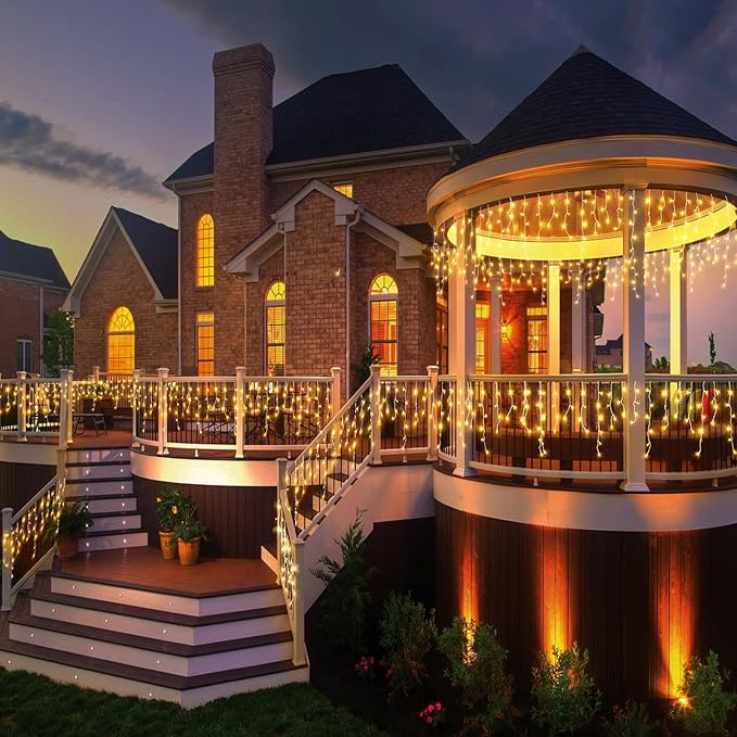 Icicle Lights for Outside, 33FT 400 LED Christmas Lights Outdoor Indoor with 8 Modes Waterproof, Connectable Plug in String Hanging Light for House Roof Yard Wedding Holiday Decor, Warm White-VerdiqueGarden