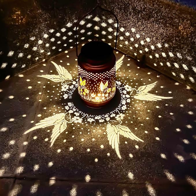 Hummingbird Solar Lantern Outdoor Hanging, Metal Bird Decor Waterproof LED Decorative Light for Garden Patio Yard Lawn Backyard Front Porch, Christmas Thanksgiving Birthday Gifts for Women Mom Grandma-VerdiqueGarden