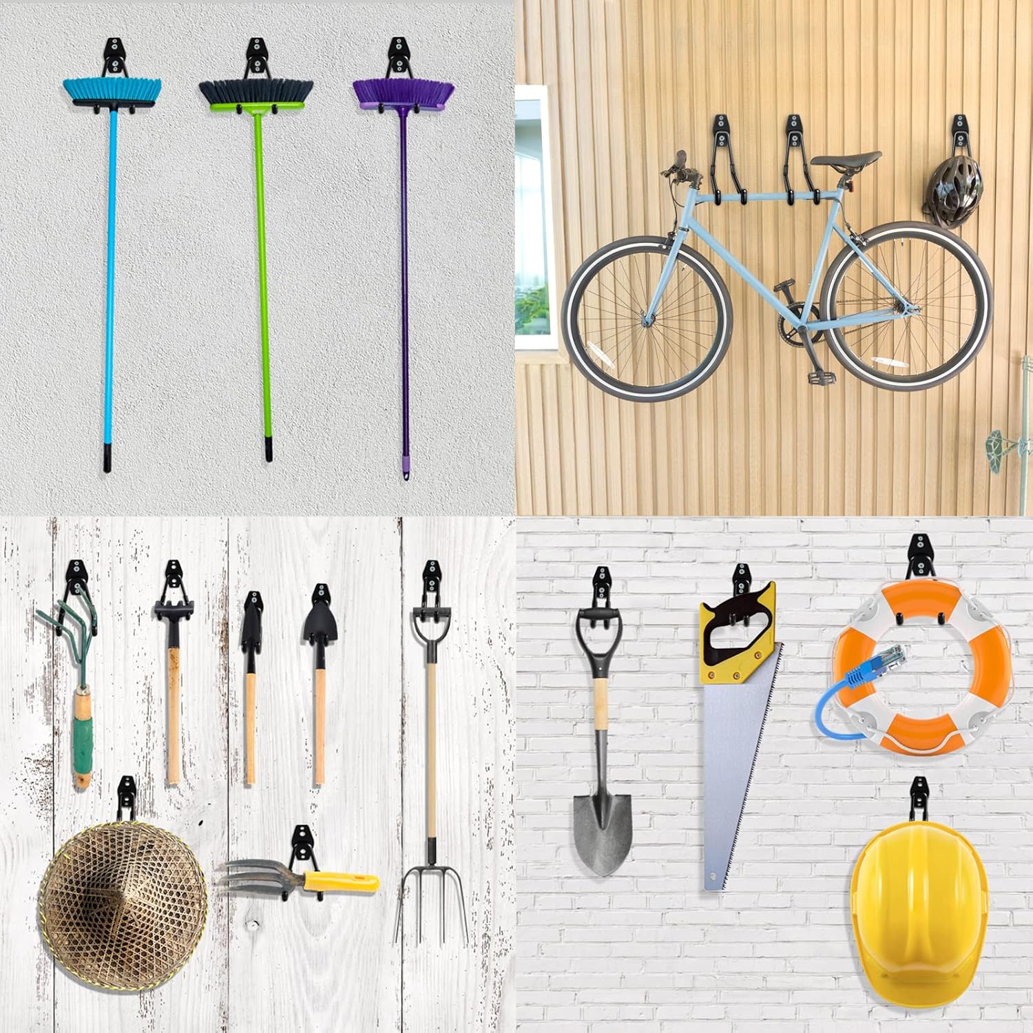 Heavy Duty Garage Hooks 8 Pack, 7.7 inch U Shaped Long Hanger, Wall Mounted Storage System, Power and Garden Tool Organizer, for Hanging Ladders, Bikes, Hose, Bulk Items and More-VerdiqueGarden