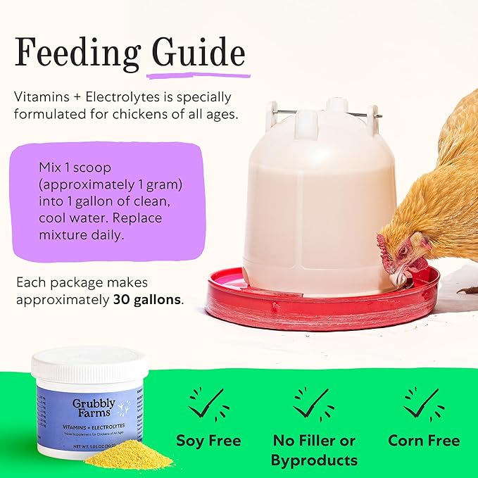 Grubbly Farms Vitamins + Electrolytes Water Supplement for Chickens (30 Day)-VerdiqueGarden