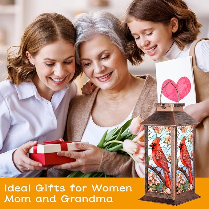 Solar Lantern Outdoor Waterproof Cardinal Garden Decor Birthday Gifts for Women Mom and Grandma Solar LED Plastic Decorative Hanging Light for Yard(Cardinal)-VerdiqueGarden