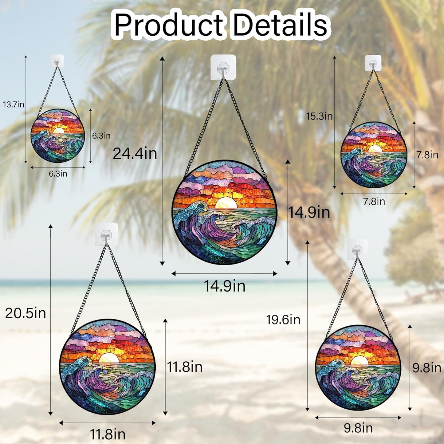 Stained Glass Window Hanging, Clouds and Sea Waves Suncatcher Diamond Glass Panel Hangings Scenery Sun Catchers Decor for Birthday for Women, Men, Wife, Aunt, and Mom 14.9 in-VerdiqueGarden