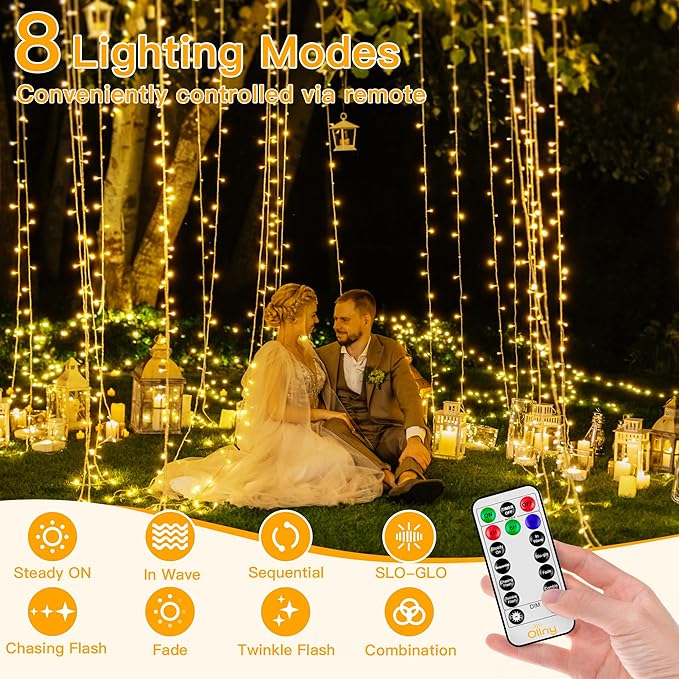 Ollny Christmas Lights Outdoor 400LED 131FT, Warm White Fairy Lights with Remote 3 Timer, Plug in 8 Modes String Lights for Bedroom Indoor Outside House Party Xmas Decorations-VerdiqueGarden