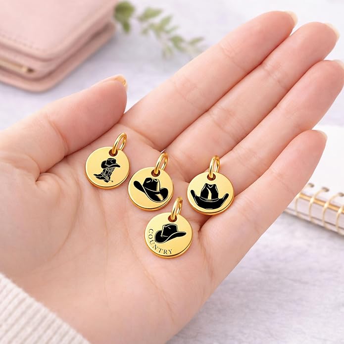 SM Design Western Charm Set of 4 – Stainless Steel Western Charms for Bracelets & Necklaces – Cowgirl, Ranch & Country Style Jewelry Charms – Western Gift for Women & Moms