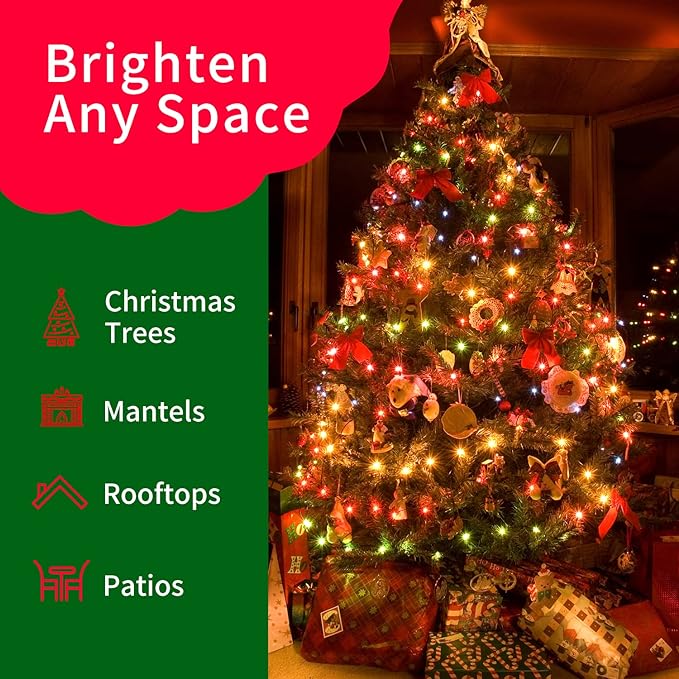 Ultra-Bright Connects End to End Multi Christmas Mini Lights 100L 19.6Ft UL Listed Incandescent Bulb String Light Set for Indoor Outdoor Holiday Garden Party Christmas Tree Garland Decor-VerdiqueGarden