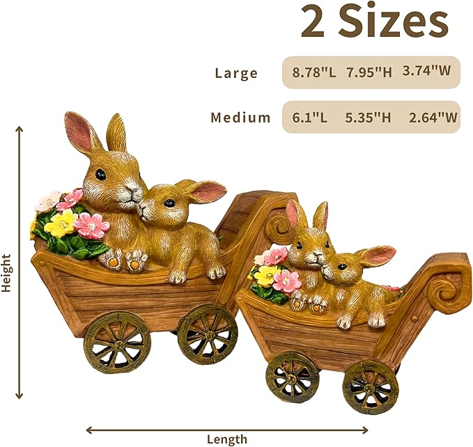 Bunny Solar Garden Statues, Rabbit Decor & Yard Ornaments, Cute Garden Decor for Outside, Gifts for Moms, Solar Figurines Outdoor Statue, Gardening Gifts for Women, Bunnies Ornament - Medium-VerdiqueGarden