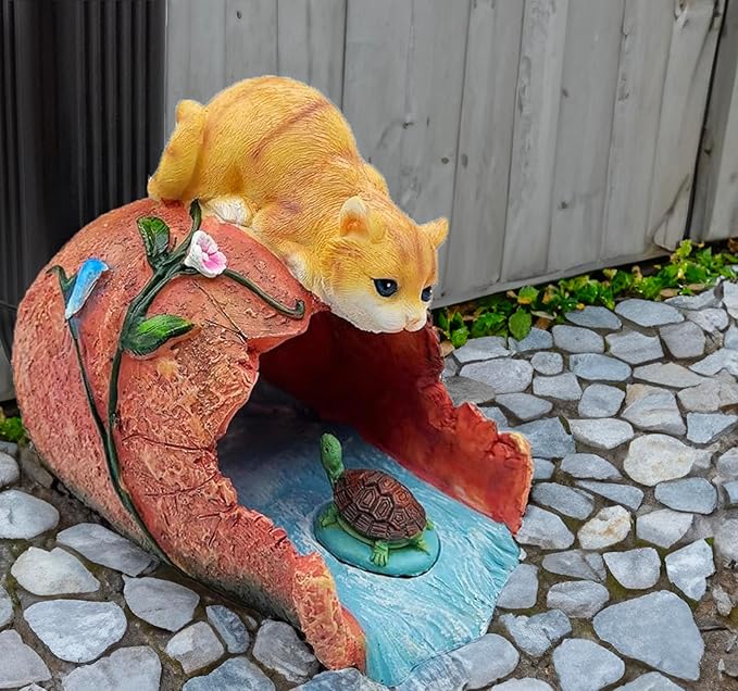 Teaeeno Orange Cat Decor Statue Gutter Downspout Extension Decorative,Animal Statue Outdoor Decor,3"×4" Rain Gutter Downspout Splash Block,Garden Splash Block Outdoor Sculpture,Rain Downspout Diverter-VerdiqueGarden